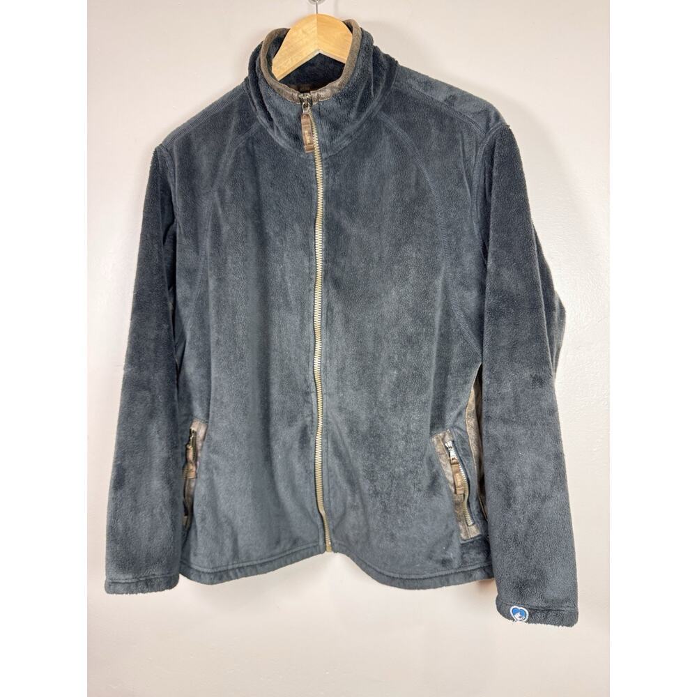 Kuhl Women's Advokat Fleece Faux Leather Zip Up Jacket Size XL Gray Brown Hiking